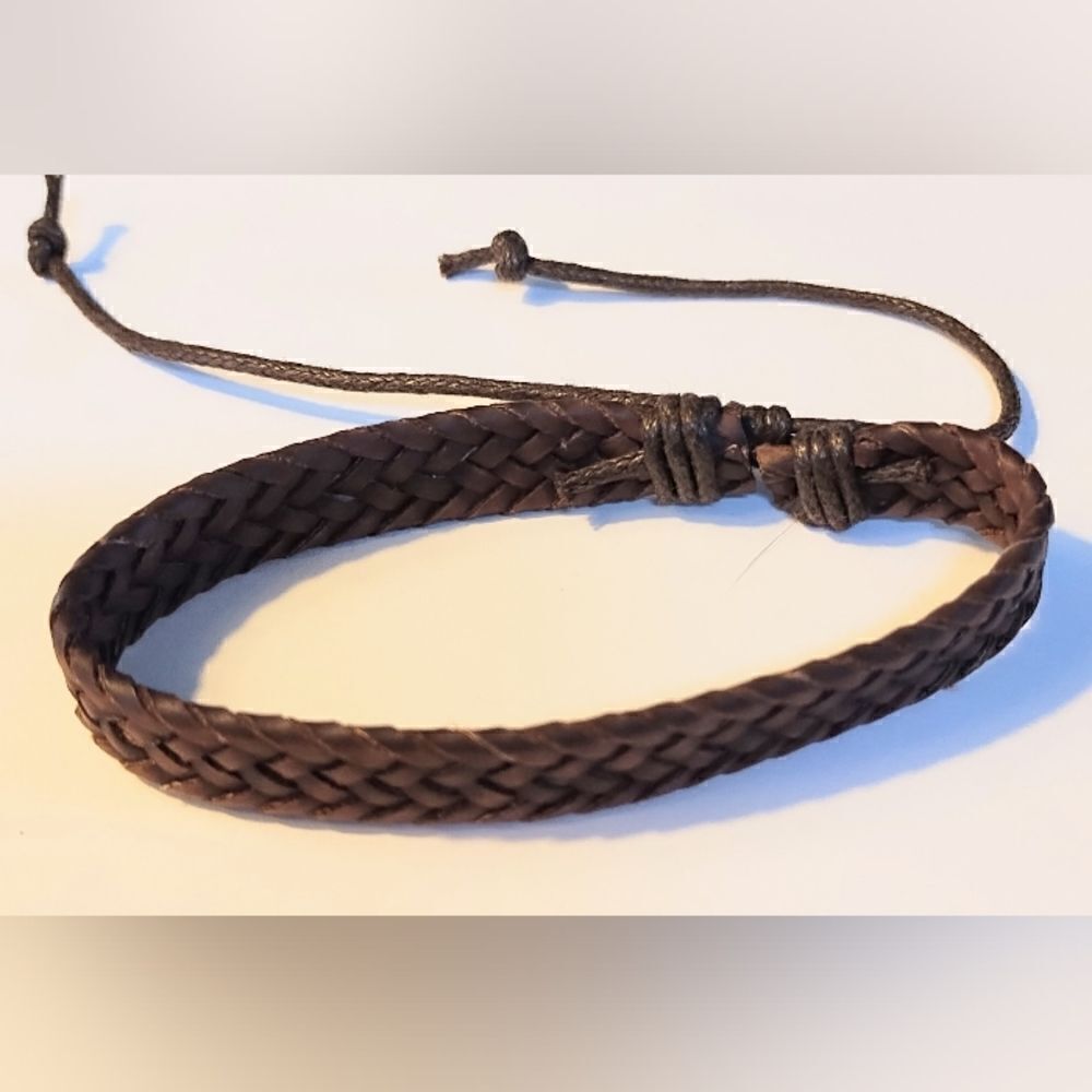 Men's bracelet leather braided brown new d47